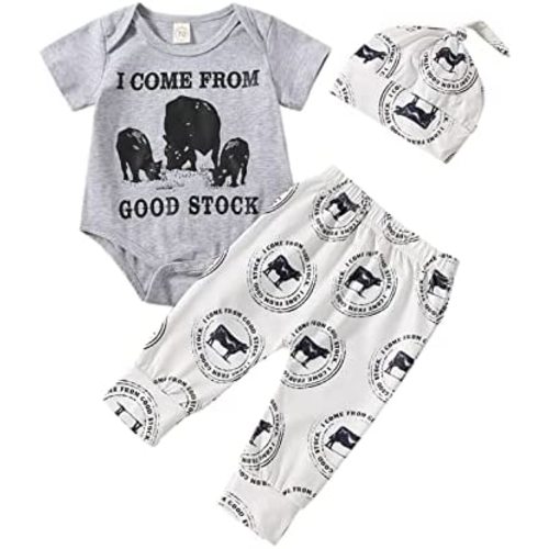 Western Newborn Baby Boy Fall Clothes New to The Herd Onesie Cow Print Pants 3Pcs Country Cowboy Coming Home Outfit
