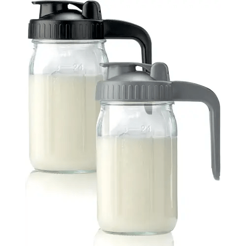 2 Pack 32oz Glass Pitcher with Lid & V-shaped Pour Spout - 1 Quart Breastmilk Pitcher Double Leak Proof, Creamer Container for Sun Tea, Juice, Cold Brew Coffee, Breastmilk Storage Container