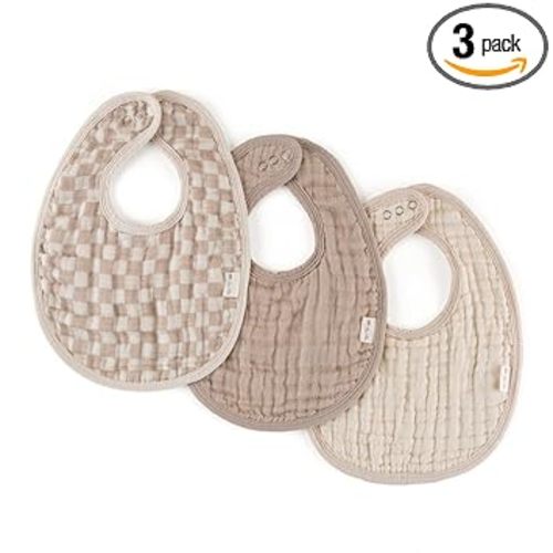 Itzy Ritzy Set of 3 Baby Bibs - Ultra-Soft Adjustable Infant & Toddler Bibs Made of Triple-Layer Cotton Muslin, Ideal for Drooling, Teething, & Eating -3 Stylish, Coordinating Prints (Checkerboard)