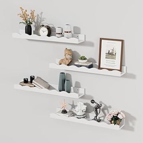 Floating Shelves for Wall Décor 24 Inch Long Set of 4 Nursery Book Shelves Bathroom Shelves Over Toilet Shelf for Books, Plants, Toys, Photo Frames, Picture Ledge-White