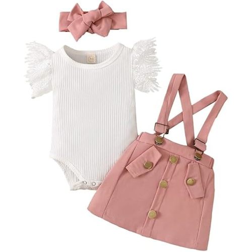 Newborn Baby Girl Dresses Infant Summer Clothes Lace Romper Overall Skirt Dress Heaband Clothing Outfits Set