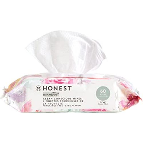 The Honest Company Clean Conscious Wipes | 99% Water, Compostable, Plant-Based, Baby Wipes | Hypoallergenic, EWG Verified | Rose Blossom, 60 Count