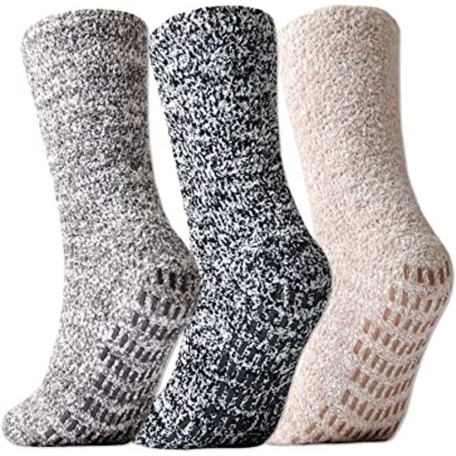 JORMATT 3 Pairs Ultra Thick Fuzzy Grip Socks Non Skid Slipper Hospital Socks Unisex