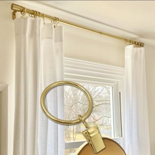 40 Pack Gold Curtain Rings with Clips, Curtain Hooks Hangers Clip Rings for Hanging Drapes Bows Hat, Drapery Rings 1.5 in I D, Fits up to 1.2 in Diameter Curtain Rod.