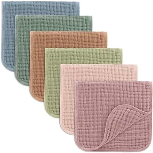 Comfy Cubs Muslin Burp Cloths Large 100% Cotton Hand Washcloths for Babies, Baby Essentials 6 Layers Extra Absorbent and Soft Boys & Girls Baby Bibs & Burp Cloths Set (Multicolor, 6-Pack, 20" X10")