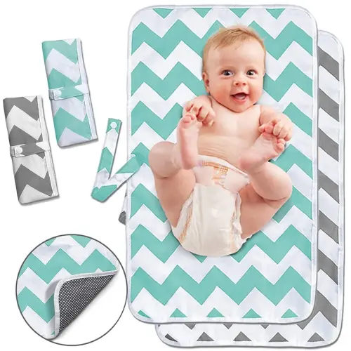 Portable Changing Pad, 2 Pack Baby Waterproof Diaper Changing Pad Reusable and Washable Newborn Travel Mat Station for Home Travel Outside