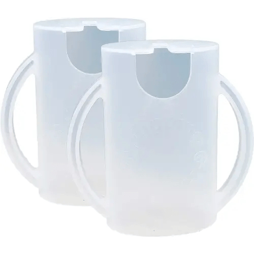 Original Squeeze Proof Flipping Holder 2-Pack with Open Bottom for Food Pouches & Juice Boxes - Multipurpose - Prevent Messes & Support Self-Feeding - Easy Grasping Handles - Made in USA