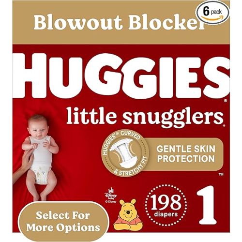 Baby Diapers Size 1 (8-14 lbs), 198ct, Huggies Little Snugglers Newborn Diapers