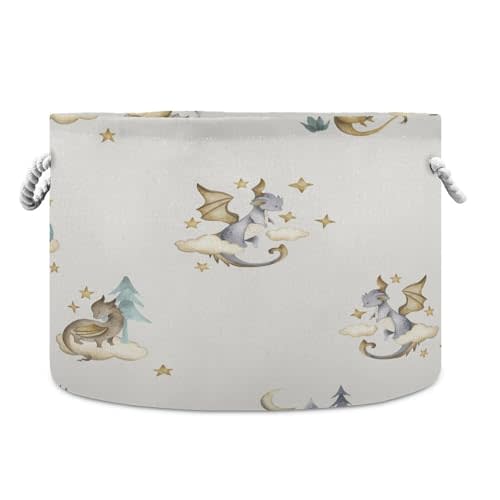 xigua Cute Dragon Cotton Rope Storage Basket with Handles Large Baby Laundry Basket Round Collapsible Blanket Basket Shelf Closet Organizer for Nursery Toys Clothes