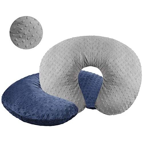 Vextronic Minky Nursing Pillow Cover 2 Pack Nursing Pillow Slipcovers for Breastfeeding Moms, Ultra-Soft Fit Standard Infant Nursing Pillows & Positioners for Baby Boy Girl - Navy Blue&Gray