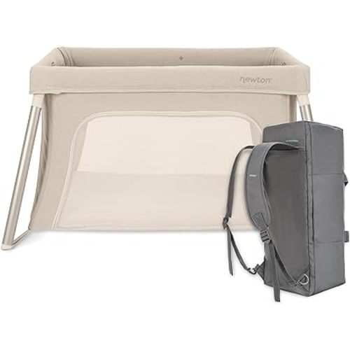Newton Baby Compact Travel Crib & Play Yard | Breathable & Washable Mattress, Foldable Carry-On Size, Backpack Straps, Newton Bassinet Attachment NOT Compatible - Sand