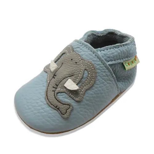 SAYOYO Soft Sole Leather Baby Shoes Baby Moccasins Cute Elephant(12-18 Months,Blue)