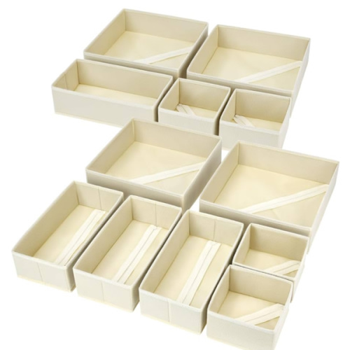 DIMJ Drawer Organizer Clothes, 12 Pack Dresser Organizer, Foldable Closet Organizers and Storage, Fabric Dresser Drawer Organizers, Drawer Dividers for Nursery, Baby Clothes, Underwears, Sock (Beige)
