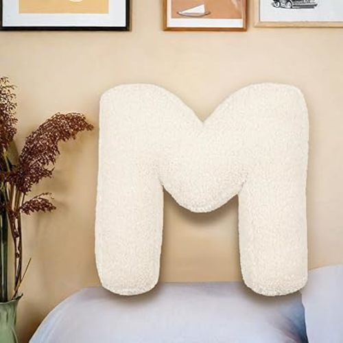 Letter Plush Pillow, Letter Hugging Throw Pillows, Decorative Initial Letter Shaped Throw Pillows for Bed Couch, Letter Pillows English Alphabet A to Z for Sofa Bedroom Living Room Decor (M)