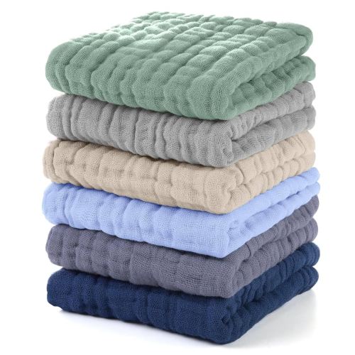 Muslin Baby Washcloths 6 Pack, 100% Cotton Wash Cloths for Babies, Large 12''X12'' Burp Cloths Absorbent and Soft for Newborn Infants Kids Boys Girls - Multicolor