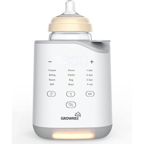 GROWNSY Bottle Warmer, 2025 Fast Baby Bottle Warmer for Breastmilk & Formula, Smart Temperature Control, with Timer, Thaw, Food Heater, Night Light, Calentador De Biberones for All Bottles