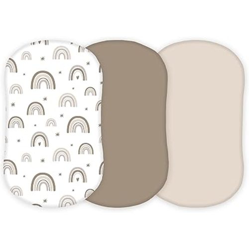 Muslin Bassinet Sheets Compatible with Halo Bassinest Swivel, Flex, Glide, Premiere and Luxe Series Sleeper, Pack 3, 33 X 17 Inch, Ultra Soft and Snug Fit, Unisex Boys Girls, Green Rainbow