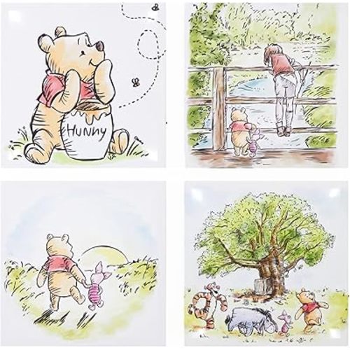 Idea Nuova Disney Winnie The Pooh 4 Pack Canvas LED Wall Art Set,Childrens Wall Hanging Décor,Each Piece 11"x11"