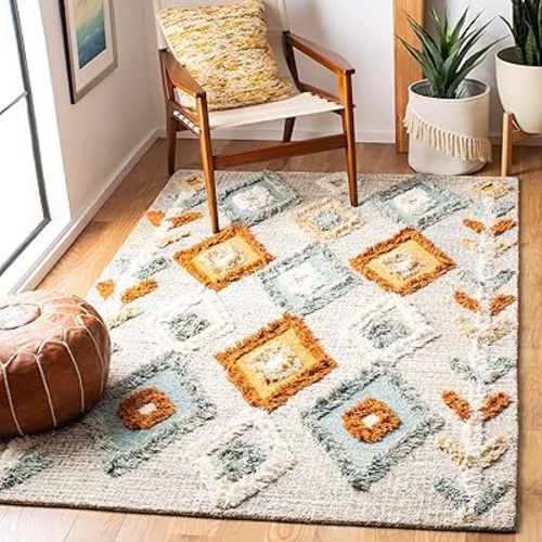 SAFAVIEH Kenya Collection Accent Rug - 3' x 5', Grey & Blue, Handmade Moroccan Boho Tribal Wool, Ideal for High Traffic Areas in Entryway, Living Room, Bedroom (KNY665F)