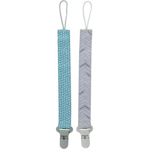 Nuby Pacifinder Pacifier Clip, 2 Pack Pacifier Holder for Boy, Green Dots and Gray Arrows