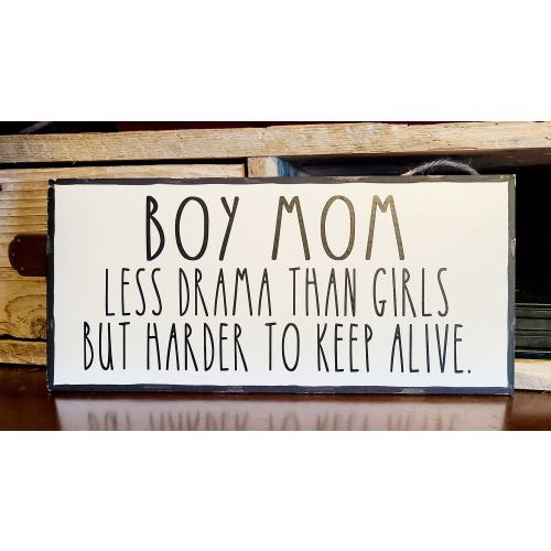 NEW Funny Boy Mom Sign Mother's Day Gift Rustic Farmhouse Country Home Decor Sign Wall Birthday Gift Personalized Wooden Best Friend Fathers