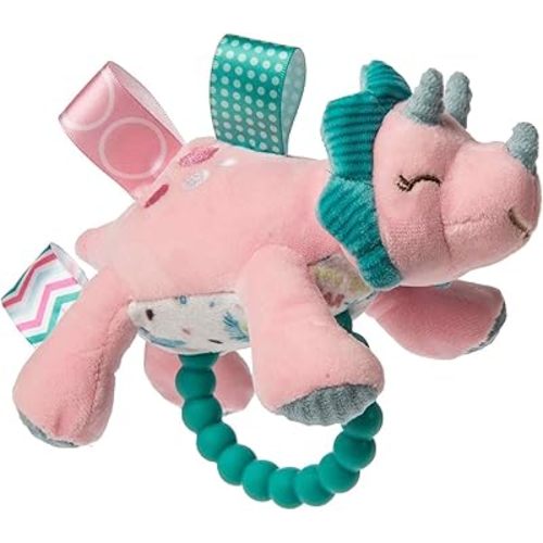 Soft Baby Rattle with Soothing Teether Ring and Sensory Tags, 6-Inches, Aroar-a-Saurus Dinosaur