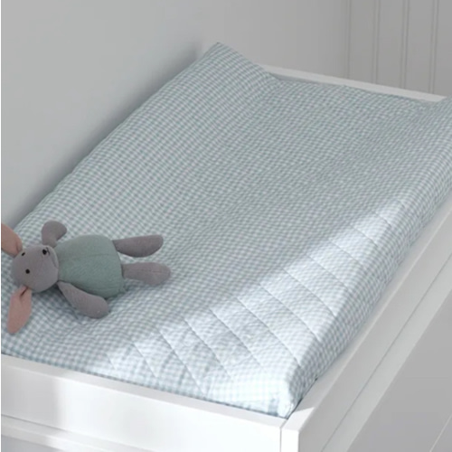BLUE- Ditsy Gingham Classic Cool Organic Cotton Percale Quilted Changing Pad Cover