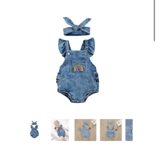 RAINBOW Denim Ruffle Romper - Hazel & Bo