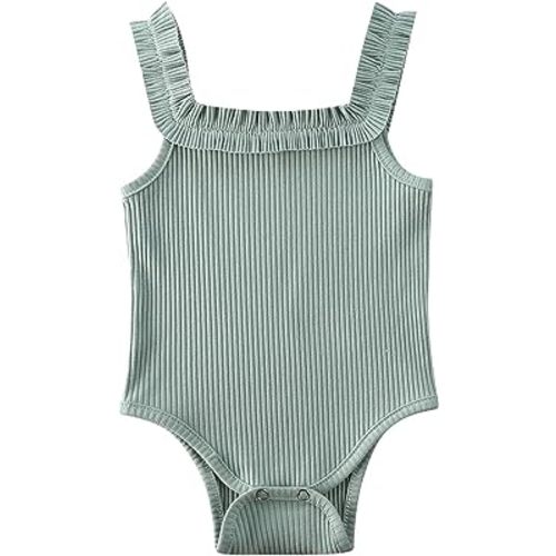 MAINESAKA Newborn Baby Girl Spaghetti Strap romper Sleeveless Ribbed Knit Daisy Print Bodysuit Cute Summer Tank Romper
