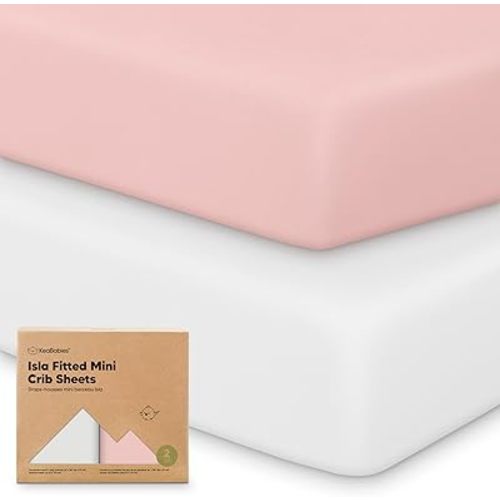 Pack and Play Sheets Fitted - 2-Pack Mini Crib Sheets for Pack N Play Mattress, Soft & Cozy, Neutral Toddler Playard Bedding, Snug Fitted Mini Baby Crib Mattress Cover Set for Boys, Girls (Rose)