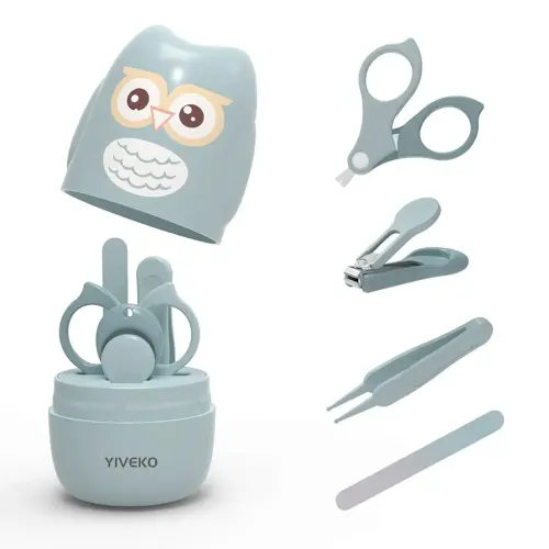 Baby Nail Kit, 4-in-1 Baby Nail Care Set with Cute Case, Baby Nail Clipper, Scissor, Nail File & Tweezer, Baby Manicure Kit and Pedicure kit for Newborn, Infant, Toddler, Kids-Owl Blue