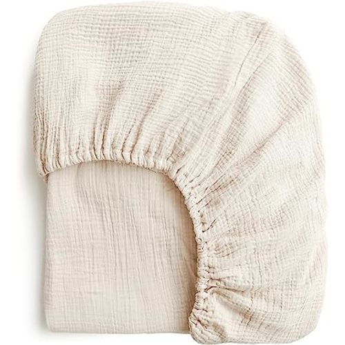 Konssy Muslin Fitted Crib Sheets 100% Cotton Baby Crib Sheets for Standard Crib Mattress (28 X 52 Inches), Soft and Breathable for Boys, Girls (Oat)
