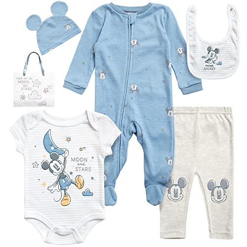 Disney Newborn Baby Boys Girls 7 Piece Layette Christmas Holiday Gift Set: Mickey Mouse, Winnie the Pooh & Minnie Mouse, 0-6M