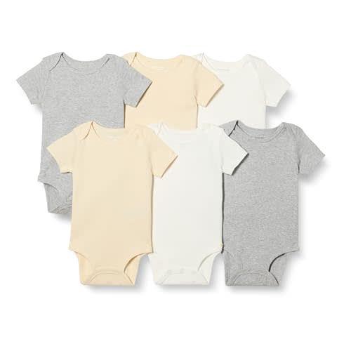Amazon Essentials Baby Girls' Short-Sleeve Bodysuits, Pack of 6