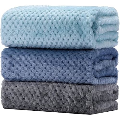 Newwiee 3 Pcs Baby Blankets 30" x 40" Soft Neutral Fuzzy Blanket for Toddler Infant Newborn Stroller Travel Supplies(Bright Color)