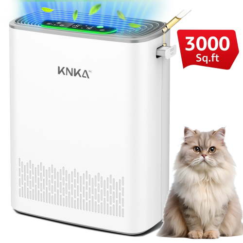 KNKA HEPA Air Purifiers for Home Large Room up to 3000 Sq.ft – Allergy & Pet Hair Relief, Air Quality Monitor, Auto/Turbo Mode, Essential Oil Diffuser, Ultra-Quiet
