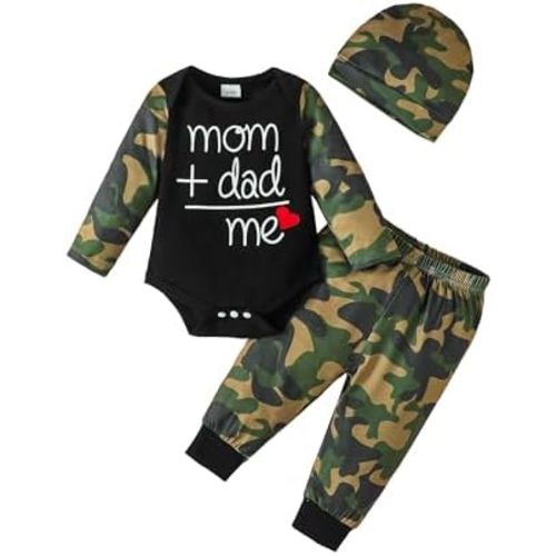 Baby Boy Clothes Newborn Boy Outfit Fall Winter Infant Letter Print Long Sleeve Romper Bodysuit Camouflage Pants