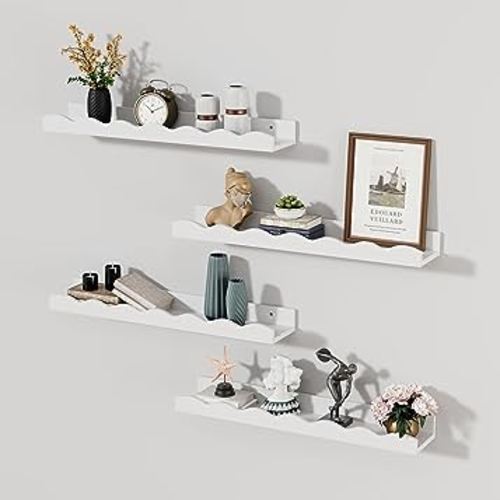 Floating Shelves for Wall Décor 24 Inch Long Set of 4 Nursery Book Shelves Bathroom Shelves Over Toilet Shelf for Books, Plants, Toys, Photo Frames, Picture Ledge-White