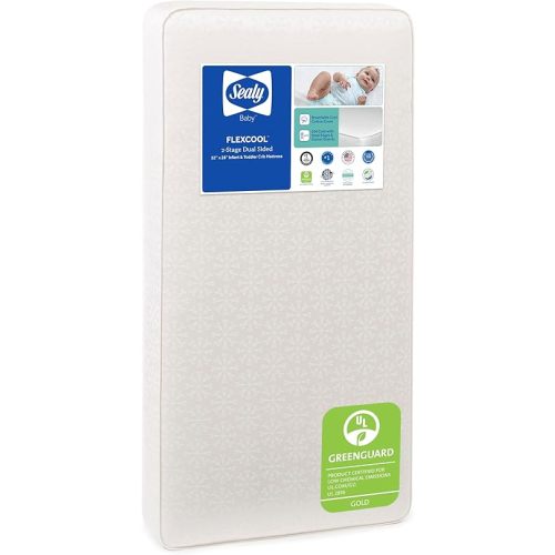 Sealy Baby Flex Cool 2 Stage Breathable Crib Mattress with Toddler Bed Fit, Waterproof & Airy Cotton Cover, 204 Premium Coils, GREENGUARD Gold Certified, Safety & Quality Tested, Made in USA, 52x28"