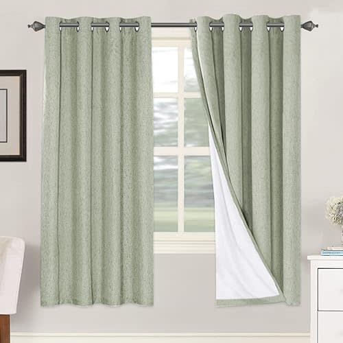 H.VERSAILTEX Linen Blackout Curtains 72 Inches Long 100% Absolutely Blackout Thermal Insulated Textured Linen Look Curtain Draperies Anti-Rust Grommet, Energy Saving with White Liner, 2 Panels, Sage