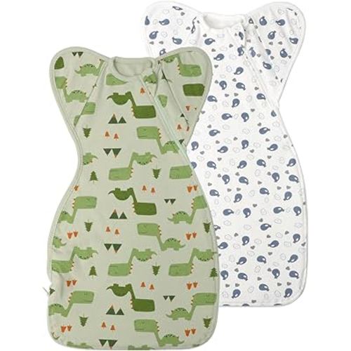 Baby Sleep Sack Swaddles for Newborn 0-3 Months, Arms Up Swaddle Blanket 2 Packs Cotton, Hands Up 3-Way Transitions to Arms-Free Wearable Sleeping Sack Bag for Boys Girls Snug Fit Calms Startle Reflex