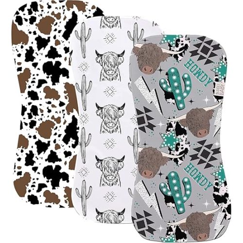 Cowprint Western Cactus Nashville Burp Cloth 3 Pack Burpee Baby (Western Burp Cloths Set of 3)