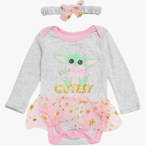 STAR WARS Baby Yoda Newborn Baby Girl Long Sleeve Bodysuit with Tutu and Headband