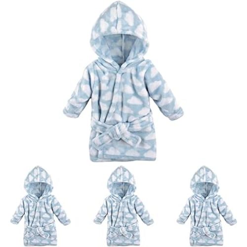Hudson Baby Unisex Baby Plush Animal Face Bathrobe, Blue Clouds, 0-9 Months (Pack of 4)