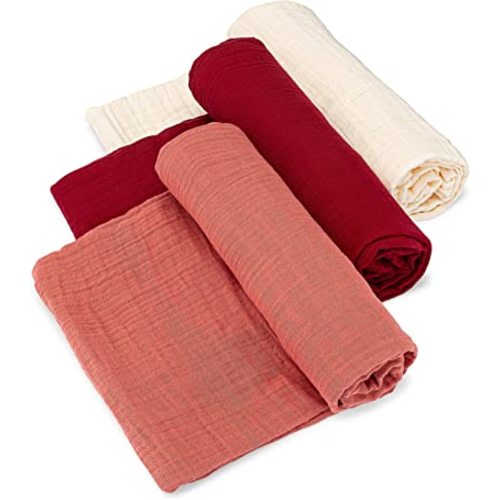 Parker Baby Co. Muslin Swaddle Blankets - Pack of 3 of 100% Cotton for Baby Girls - Rose Set