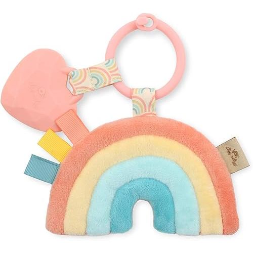 Itzy Ritzy Infant Toy & Teether - Itzy Pal Baby Teething Toy Includes Lovey, Crinkle Sound, Textured Ribbons & Silicone Teether Toy for Newborn (Rainbow)