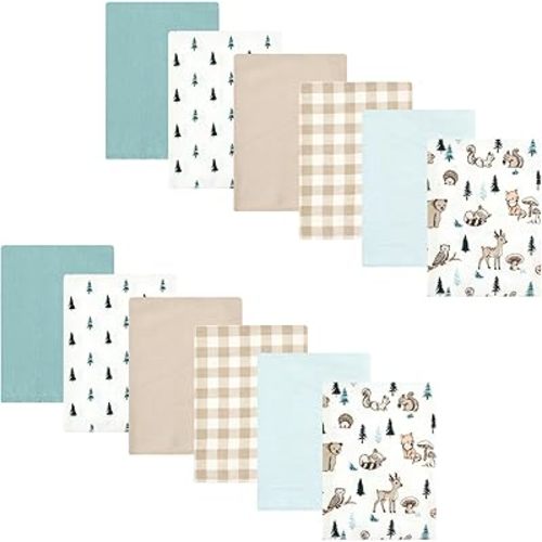 Hudson Baby Unisex Baby Cotton Flannel Burp Cloths Bundle, Boy Woodland Pals, One Size