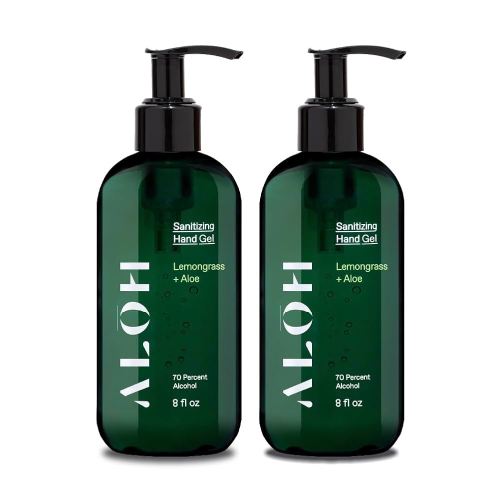ALŌH Sanitizing Hand Gel 2-pack | Lemongrass + Aloe | 70% Alcohol Hydrating Hand Sanitizer Gel with Essential Oil, for Kids & Adults | 8oz Size Bottle (Set of 2)