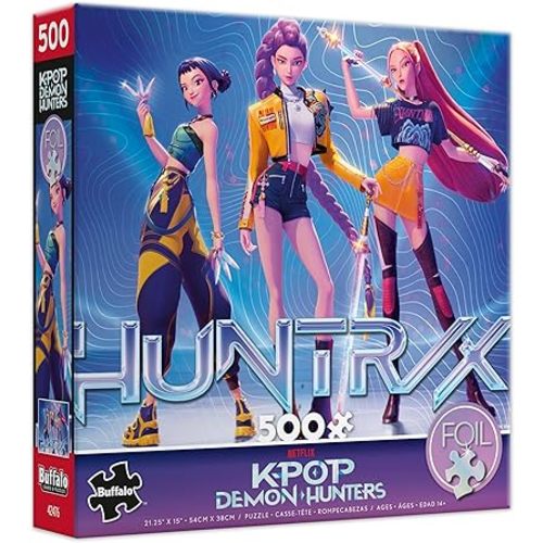 Buffalo Games Kpop Demon Hunters Foil-Finish Puzzle - 500pc, 21.25×15in - Foil-Accent Artwork & Kpop Demon Hunters Merch - Precision-Cut Pieces & Slayer Gifts - with Poster & Epic Quest Puzzle