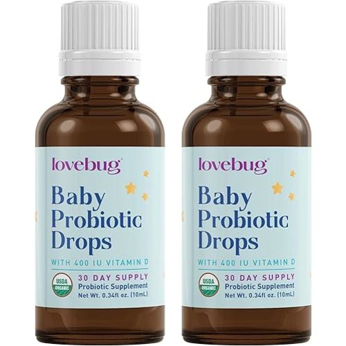 Lovebug Award Winning USDA Organic Probiotic for Infants & Babies 0-12 Months | Helps w/Colic, Reflux, Diarrhea, Constipation & Gas | Multi-Strain 5 Billion CFU | Liquid Drops (60 Days Supply)